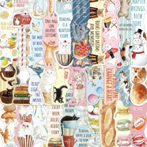 Cute Cat Shaped Paper Bookmarks Set Watercolor Cartoon Kitten Book Markers With Inspirational Quotes For Students Reading Gift Teacher Rewards