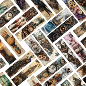 Detailansicht von dreißig Vintage-Steampunk-Lesezeichen mit mechanischen Kunstmustern