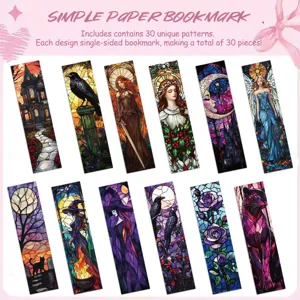 Collection of 30 gothic stained glass style paper bookmarks with fantasy art illustrations