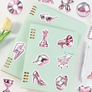 50pcs metallic pink Y2K aesthetic stickers for laptop and DIY waterproof graffiti decor