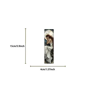 Art Nouveau style paper bookmark with elegant woman illustration, size 15cm x 4cm details
