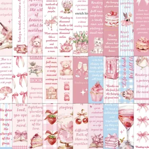 Set of 30 vintage pink watercolor bookmarks with inspirational reading quotes