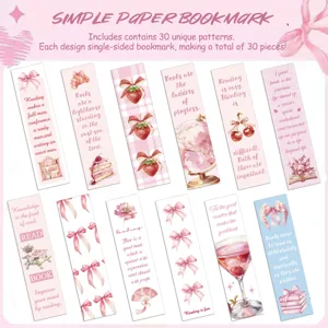 Set of 30 pink aesthetic paper bookmarks with motivational reading quotes and floral designs