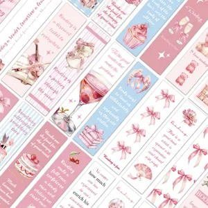 Detailed view of 30-piece pink aesthetic bookmarks with motivational reading quotes
