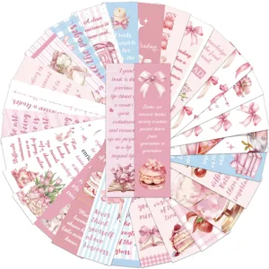 30 decorative pink paper bookmarks featuring watercolor art and inspirational quotes