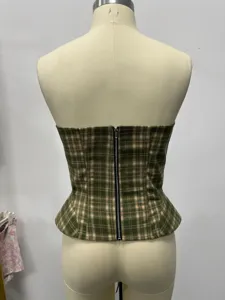 Top de corsé sin tirantes de cuadros verdes retro mujer detalle cremallera espalda
