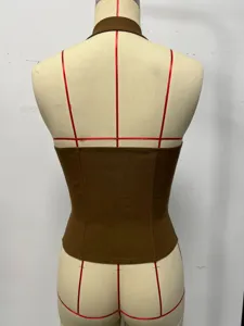 Brown halter corset top detail view showing the structured back design and slim fit.