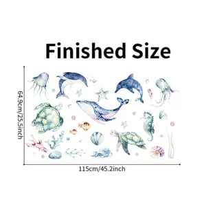 Watercolor ocean animal wall stickers for kids room with finished size measurements
