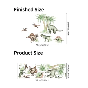 Abmessungen für Cartoon-Dinosaurier-Wandaufkleber, inklusive Produktgröße.