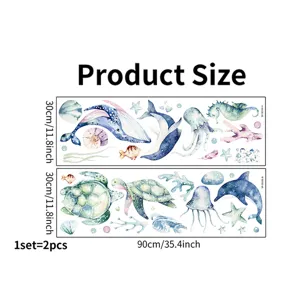 Detailed layout of cartoon ocean animal wall stickers, 90x30cm size chart for nursery
