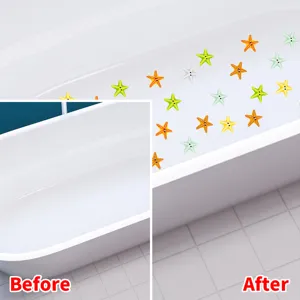 Comparison of bathtub with and without cartoon starfish anti-slip stickers
