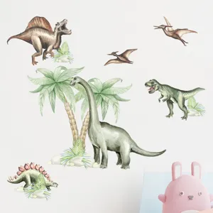 Aquarell Dinosaurier Wandaufkleber mit Palmen für Kinderzimmer Wanddekorationen