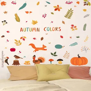Adesivi murali colori autunnali con scoiattolo e zucca in camera da letto