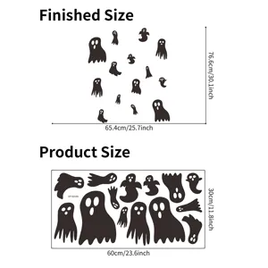 Schema delle dimensioni degli adesivi murali fantasma di Halloween con misure finali