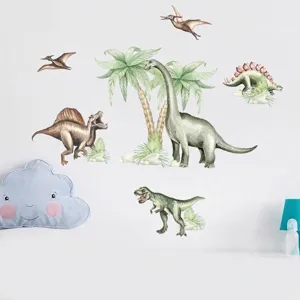 Karikatur Dinosaurier Wandtattoo Abnehmbare Aquarell Tier Aufkleber Für Kinderzimmer Kindergarten Hintergrund PVC Wanddekor
