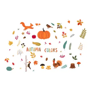 Set di adesivi murali decorativi Colori d'Autunno con scoiattolo zucca e foglie varie