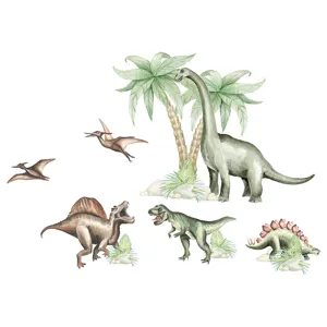 Aquarell Dinosaurier Wandsticker Set mit T-Rex und Brachiosaurus für Kinderzimmer Deko