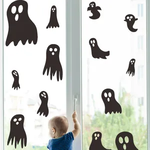 Adesivi neri per finestre a forma di fantasma per decorazioni di Halloween su vetro