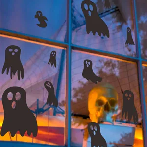 Adesivi decorativi per finestre con fantasmi neri per un'atmosfera festosa di Halloween