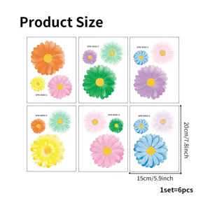 Dimensions of 6pcs set colorful daisy waterproof non-slip bathtub stickers 15x20cm