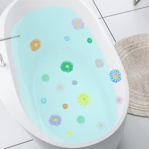 Detailed view of colorful cartoon flower bathtub stickers for waterproof bathroom decor