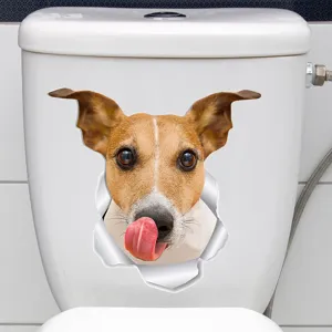 Sticker chien 3D drôle avec effet réaliste pour décoration de réservoir de WC