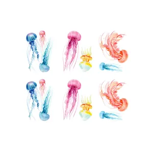 Autocollants de baignoire en PVC motif méduse aquarelle, imperméables et auto-adhésifs