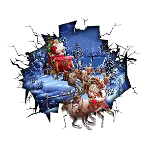 Creatieve 3D Kerstman op arreslee met rendieren toilet muursticker zelfklevende wanddecoratie