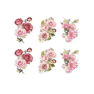 Pegatinas florales acuarela para bañera con ramos de rosas rosadas y peonías.