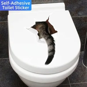 3D Creative Cat Tail Toilet Lid Sticker Removable Waterproof PVC Bathroom Decor Animal Pattern Toilet Cover DIY Art Decal