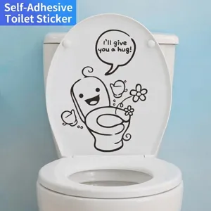 Cartoon Funny Toilet Seat Sticker Removable Waterproof PVC Bathroom Decor Decal I'll Give You A Hug Slogan Wall Sticker