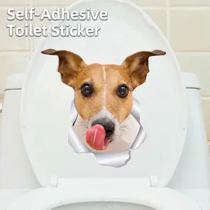 Autocollant de Siège de Toilette Chien Jack Russell Terrier 3D Amusant Sticker Mural en PVC Imperméable Décoration Créative pour Maison