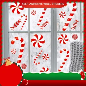 Weihnachten Süßigkeiten Wandtattoo PVC Selbstklebend Fensterbild Rot Weiß Zuckerstange Pfefferminz Dekoration Für Feiertage Zuhause Party