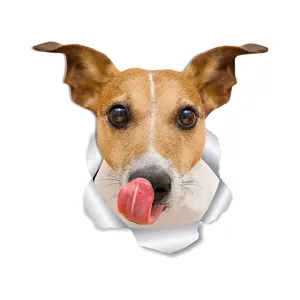 Autocollant 3D amusant de chiot Jack Russell pour couvercle de toilette et mur