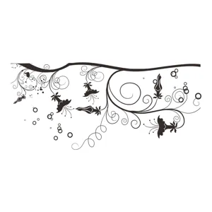 Autocollant mural fleurs noires élégant pour couvercle de toilette ou décoration de salle de bain