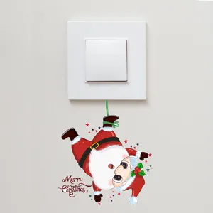 Vista dettagliata di un adesivo murale Babbo Natale per decorare un interruttore luce.