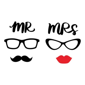 Creatieve muurstickers Mr en Mrs met bril en snor voor badkamer en huis decoratie
