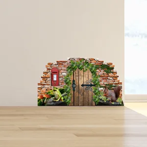 Close-up of 3D fairy tale corner wall sticker with frog squirrel and mailbox detail