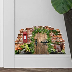 3D cartoon fairy wooden door wall corner sticker with mailbox and squirrel decor