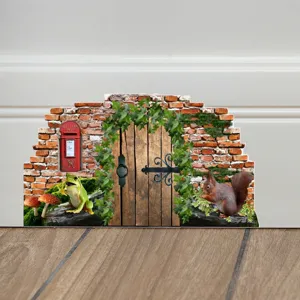 Miniature fairy door wall corner sticker with squirrel frog and red mailbox for room decor