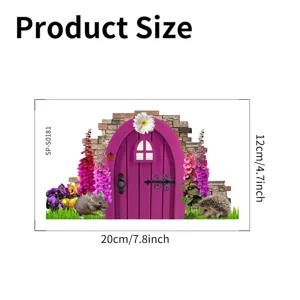 Cartoon purple fairy door wall sticker size dimensions 20cm x 12cm for bedroom decor