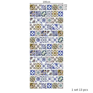 Set of 13 vintage European style 100x18cm self-adhesive decorative stair riser decals