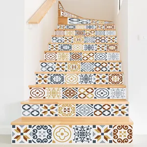 Vintage European geometric pattern 3D self-adhesive staircase stickers for renovation