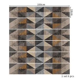 Detailed dimension view of 6-piece geometric 3D self-adhesive stair stickers, 100x18cm