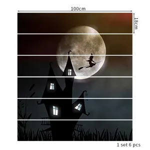 Halloween stair stickers featuring witch and haunted house silhouettes, set of 6 pieces
