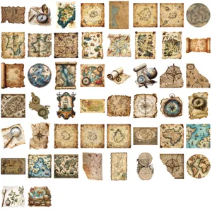 Set di 50 adesivi mappe di viaggio vintage, decalcomanie DIY impermeabili per valigie