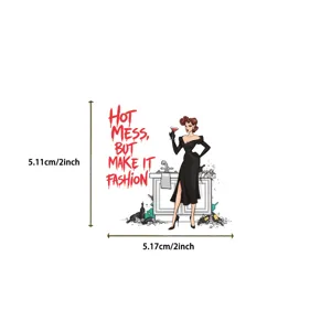 Cartoon fashion woman sticker with Hot Mess quote decal for laptop and luggage DIY