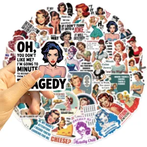 Set of 50 vintage pop art woman quote stickers for laptops and musical instruments