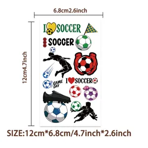 Luminous soccer themed temporary tattoo sticker sheet with size details 12x6.8cm