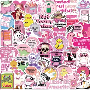 50-delig pakket roze sarcastische cartoonstickers met waterbestendige meme-ontwerpen